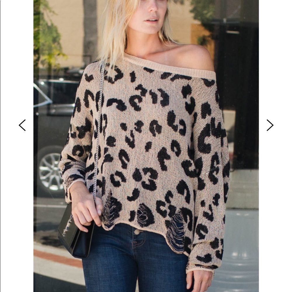 Amaryllis leopard sweater with distressing